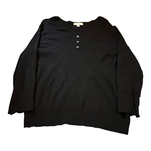 Dressbarn Black Long Sleeve Shirt Women’s Plus 1x Ribbed Sweater Blouse Top - Picture 1 of 7
